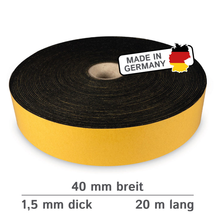 Self-adhesive felt tape 40mm wide, 1.5mm thick, 20m long, black or white (felt adhesive tape, felt strips, adhesive felt on a roll)