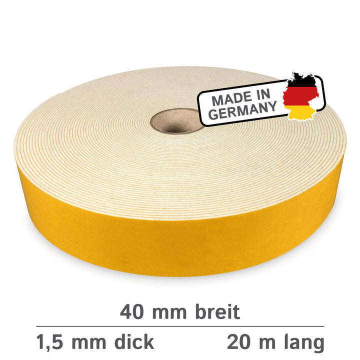 Self-adhesive felt tape 40mm wide, 1.5mm thick, 20m long, black or white (felt adhesive tape, felt strips, adhesive felt on a roll)