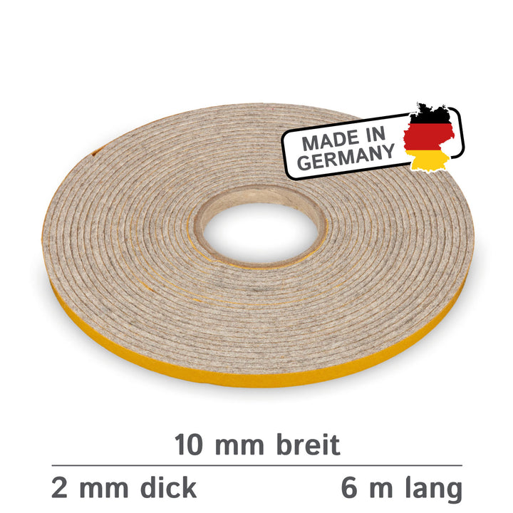 Filzband selbstklebend 10mm breit, 2mm oder 4mm dick, grau meliert (Filz Klebeband, Filzstreifen, Klebe Filz auf Rolle)