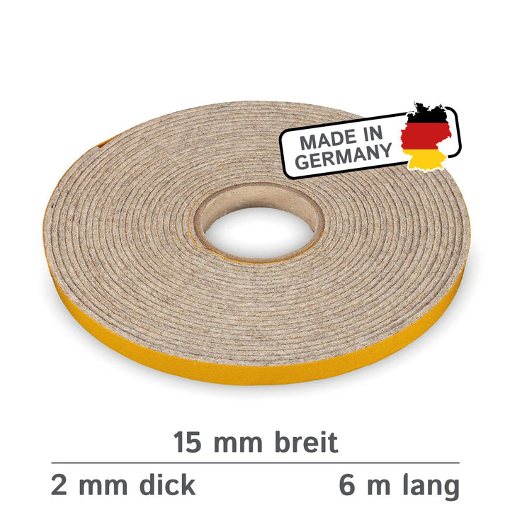 Self-adhesive felt tape 15mm wide, 2mm or 4mm thick, mottled gray (felt adhesive tape, felt strips, adhesive felt on a roll)