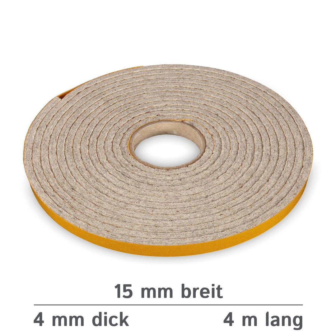 Self-adhesive felt tape 15mm wide, 2mm or 4mm thick, mottled gray (felt adhesive tape, felt strips, adhesive felt on a roll)