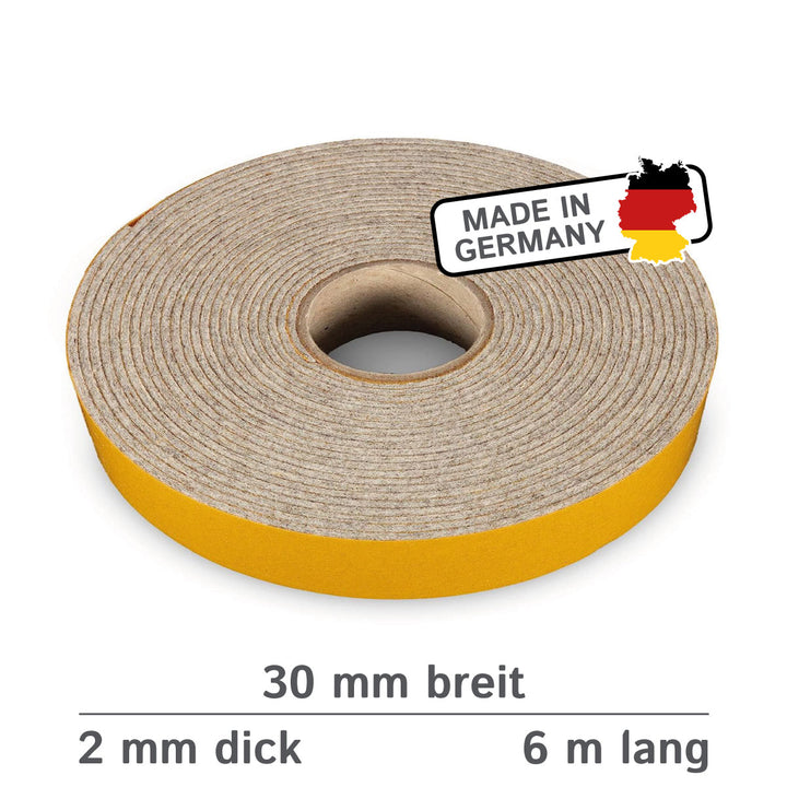 Self-adhesive felt tape 30mm wide, 2mm or 4mm thick, mottled gray (felt adhesive tape, felt strips, adhesive felt on a roll)