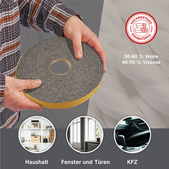 Self-adhesive felt tape 30mm wide, 2mm or 4mm thick, mottled gray (felt adhesive tape, felt strips, adhesive felt on a roll)