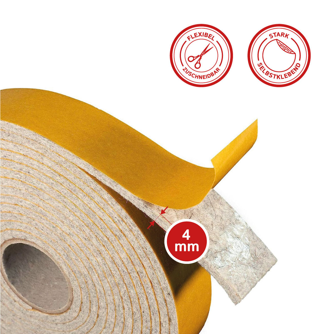 Self-adhesive felt tape 30mm wide, 2mm or 4mm thick, mottled gray (felt adhesive tape, felt strips, adhesive felt on a roll)