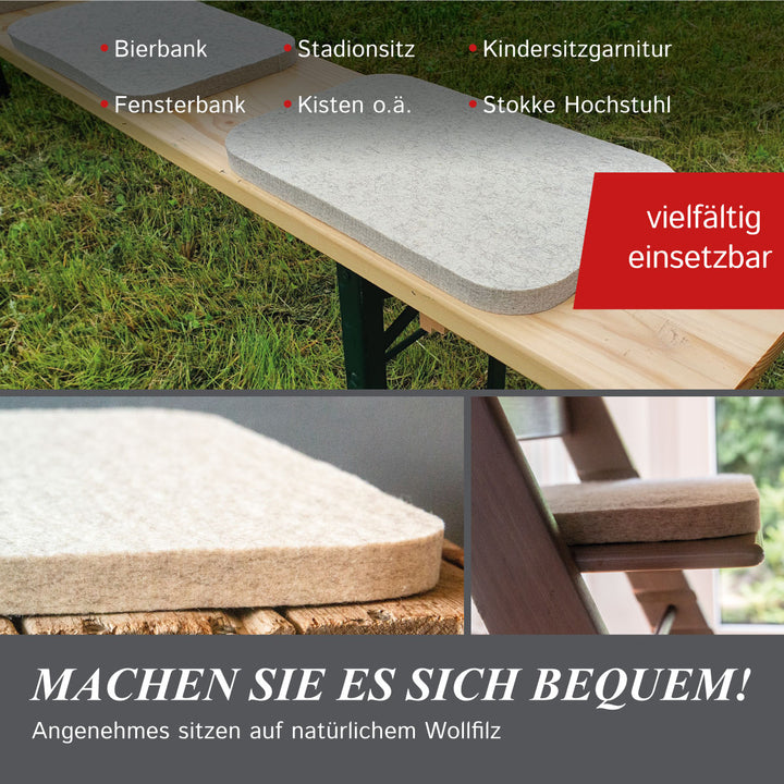 Housse de siège en feutre, 100 % feutre de laine, coussin de siège en feutre pour bancs de bière ou chaises - Fabriqué en Allemagne