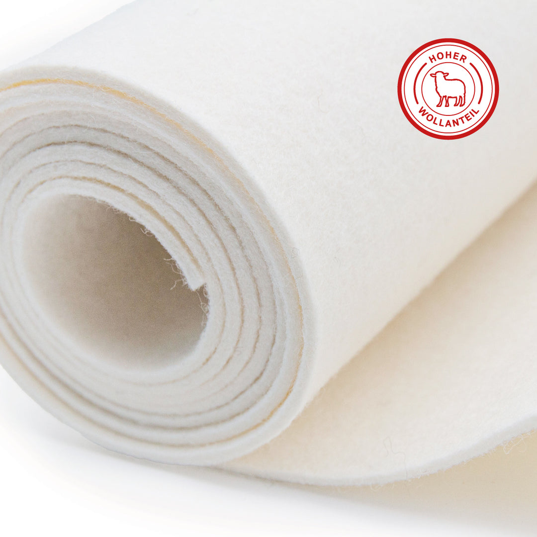 Wollfilz Meterware 1mm dick, 1,70m breit (0,20 kg/cdm), dünner Filz auf Rolle