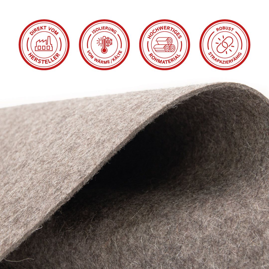 Wollfilz Meterware 2mm dick, 1,70m breit (weich 0,20 kg/cdm), dünner Filz auf Rolle