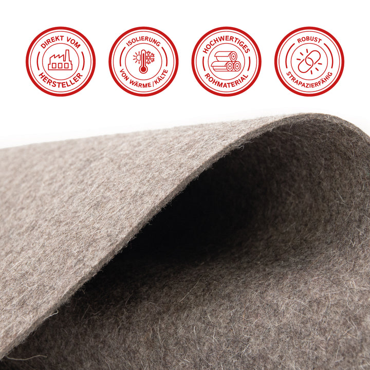 Wool felt by the meter, 2 mm thick, 1.70 m wide (soft 0.20 kg/cdm), thin felt on a roll