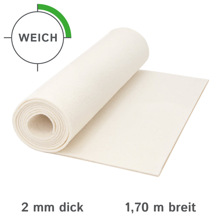 Wool felt sold by the meter 2mm thick, 1.70m wide (soft 0.20 kg/cdm)