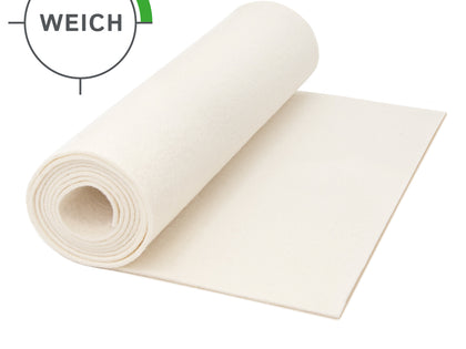 Uldfilt i metermål 10 mm tyk, 1,70 m bred (blød 0,20 kg/cdm), tyk filt på rulle