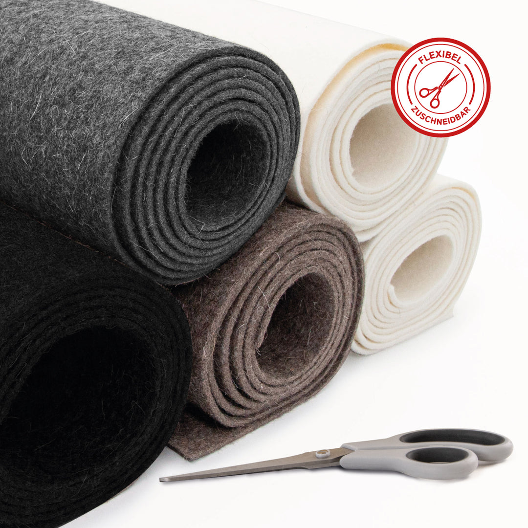 Wollfilz Meterware 1mm dick, 1,50m breit (fest 0,36 kg/cdm), dünner Filz auf Rolle