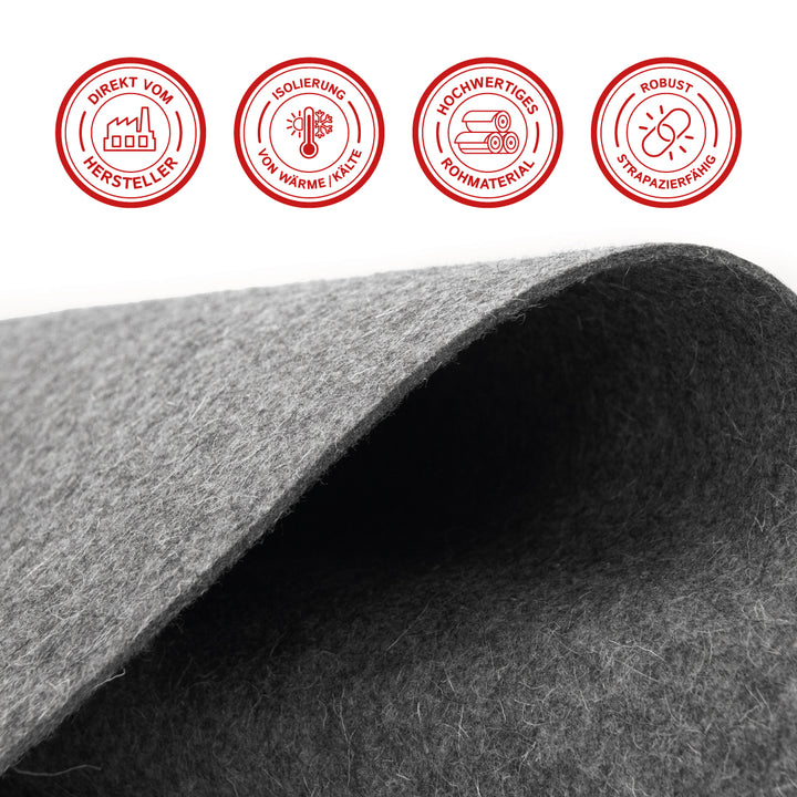Wollfilz Meterware 1mm dick, 1,50m breit (fest 0,36 kg/cdm), dünner Filz auf Rolle