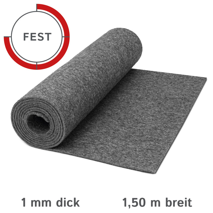 Wollfilz Meterware 1mm dick, 1,50m breit (fest 0,36 kg/cdm), dünner Filz auf Rolle