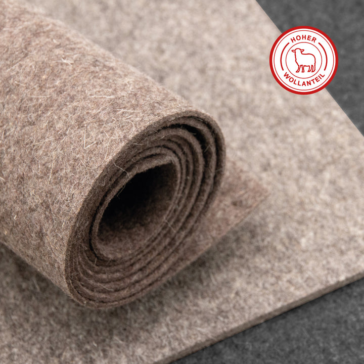 Wollfilz Meterware 1mm dick, 1,50m breit (fest 0,36 kg/cdm), dünner Filz auf Rolle