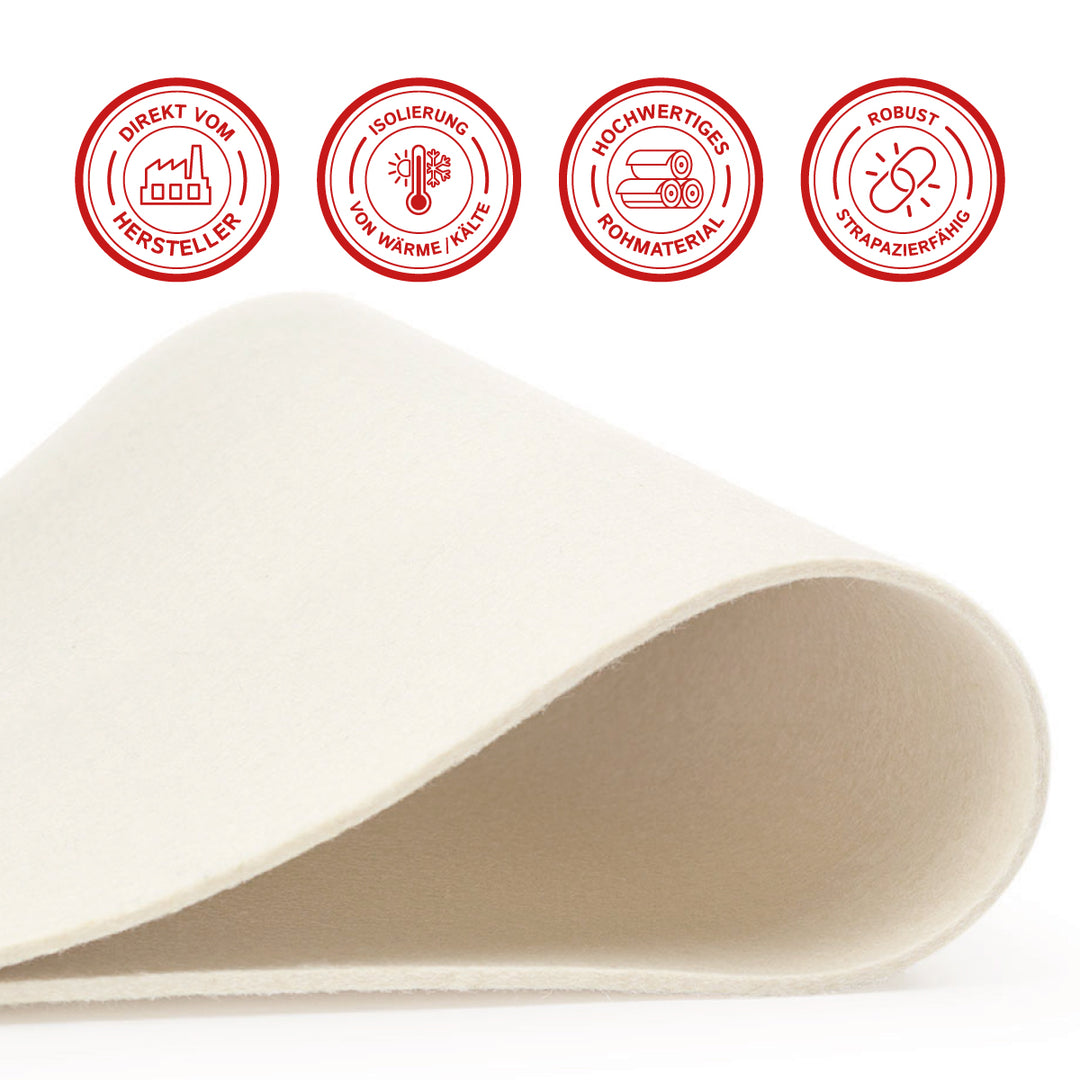 Wollfilz Meterware 1mm dick, 1,50m breit (fest 0,36 kg/cdm), dünner Filz auf Rolle