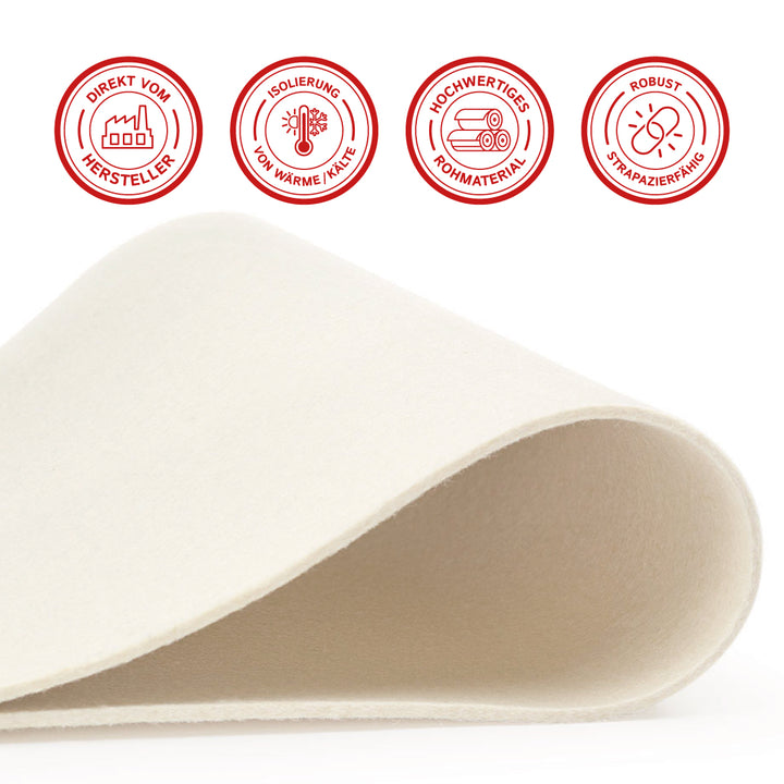 Feutre de laine vendu au mètre, épaisseur 5 mm, largeur 1,50 m, (solide 0,36 kg/m²), feutre épais en rouleau