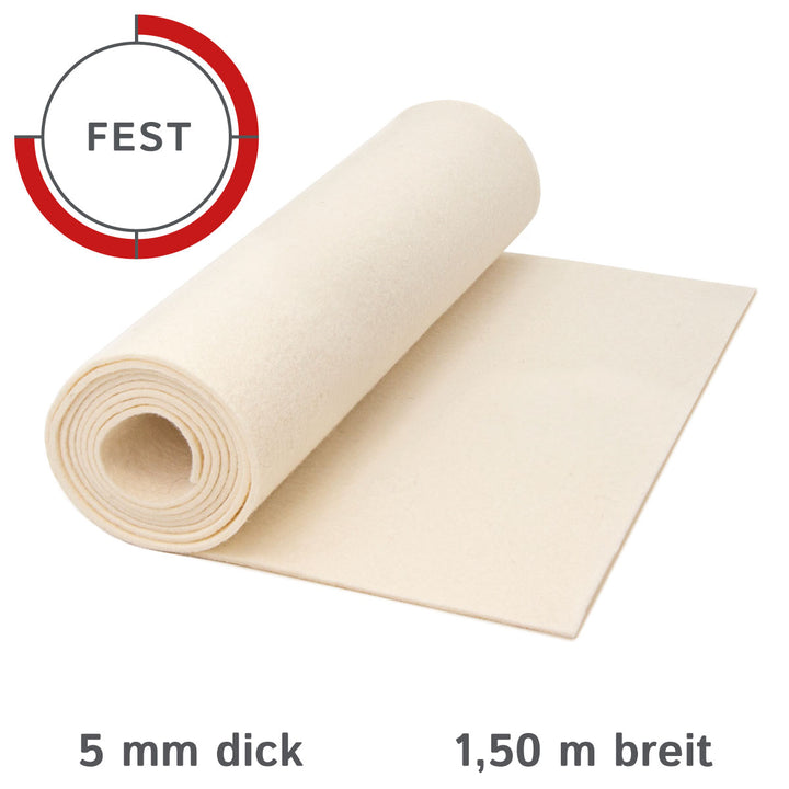 Wool felt sold by the meter 5mm thick, 1.50m wide, wool-white (solid 0.36 kg/cdm)
