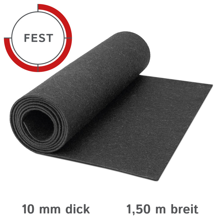 Wollfilz Meterware 10mm dick, 1,50m breit (fest 0,36 kg/cdm), dicker Filz auf Rolle