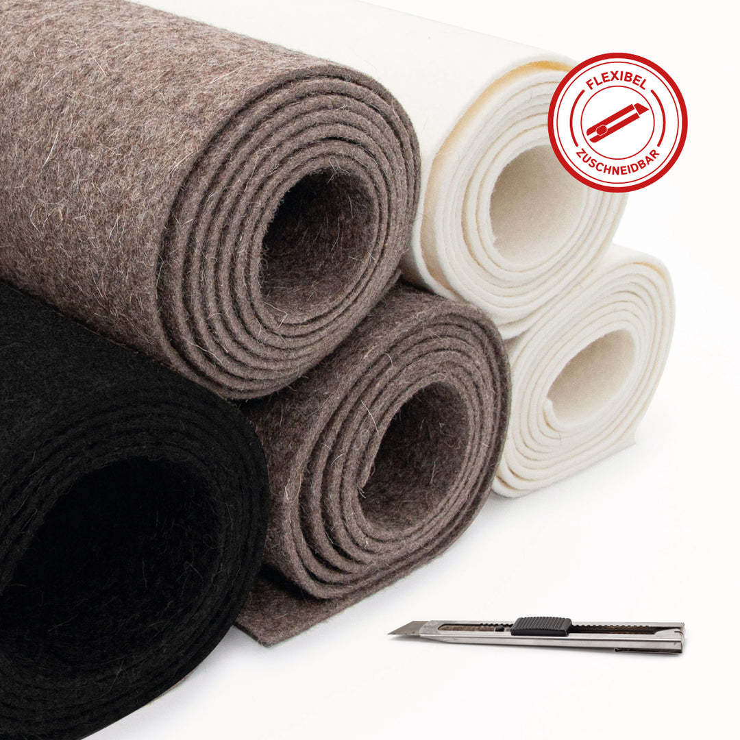 Feutre de laine vendu au mètre épaisseur 15mm, largeur 1,50m (ferme 0,36 kg/cdm), feutre épais en rouleau