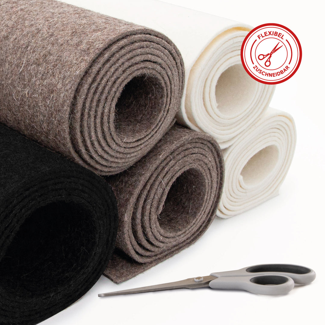 Wollfilz Meterware 15mm dick, 1,50m breit (fest 0,36 kg/cdm), dicker Filz auf Rolle