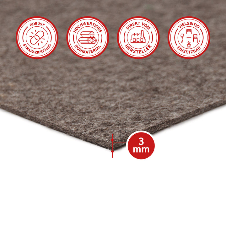 Felt Sheet, 3mm thick (solid 0.36 kg/cdm)