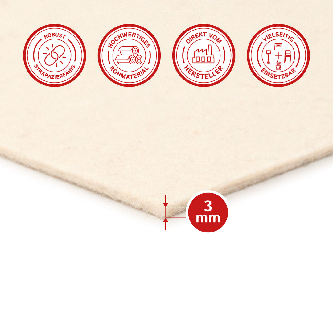 Felt Sheet, 3mm thick (solid 0.36 kg/cdm)
