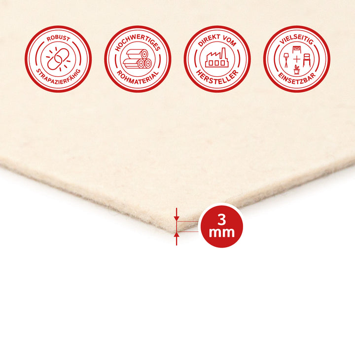 Felt Sheet, 3mm thick (solid 0.36 kg/cdm)