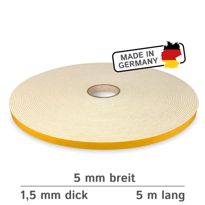 Filzband selbstklebend 5 mm breit, 1,5 mm dick, 5 m lang - vielseitiger Filzstreifen aus 90% Viskose und 10% Polypropylen