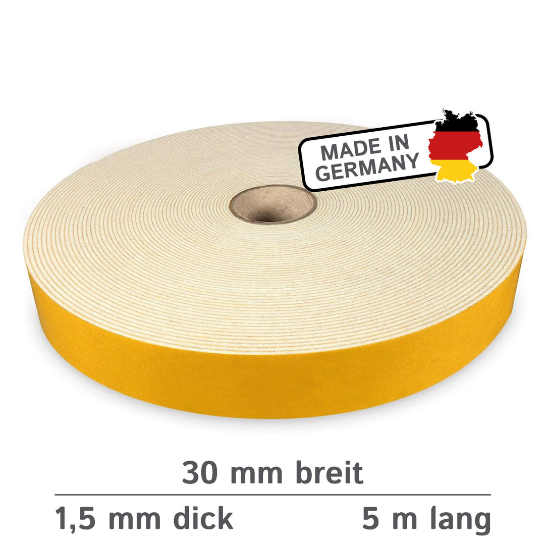 Filzband selbstklebend 30 mm breit, 1,5 mm dick, 5 m lang - vielseitiger Filzstreifen aus Wollfilz und Viskose