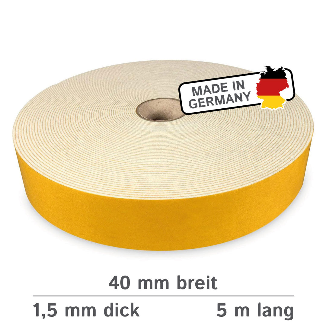 Filzband selbstklebend 40 mm breit, 1,5 mm dick, 5 m lang - vielseitiger Filzstreifen aus Wollfilz und Viskose