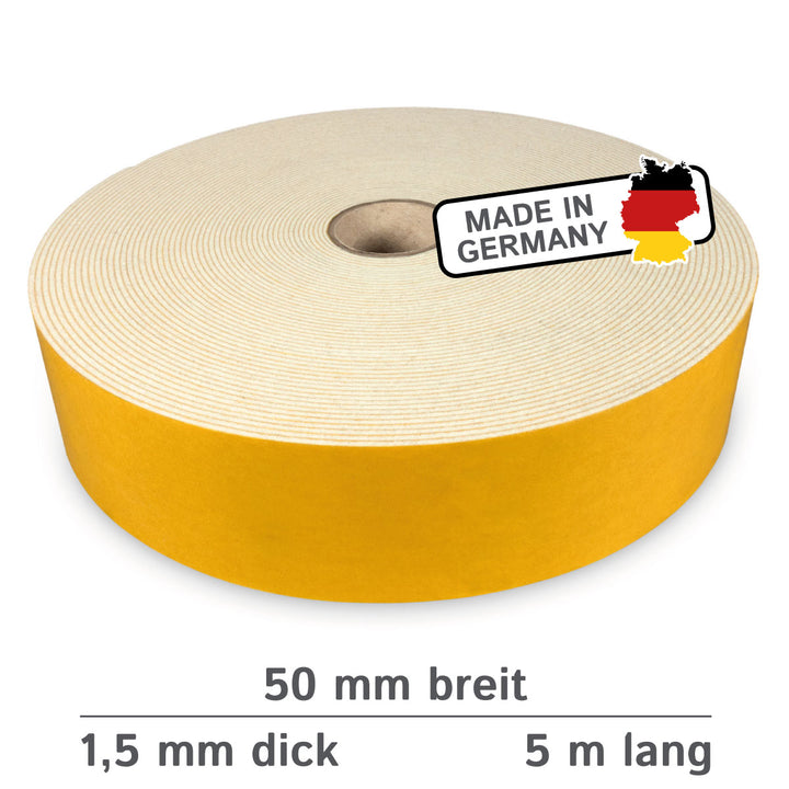 Filzband selbstklebend 50 mm breit, 1,5 mm dick, 5 m lang - vielseitiger Filzstreifen aus 90% Viskose und 10% Polypropylen