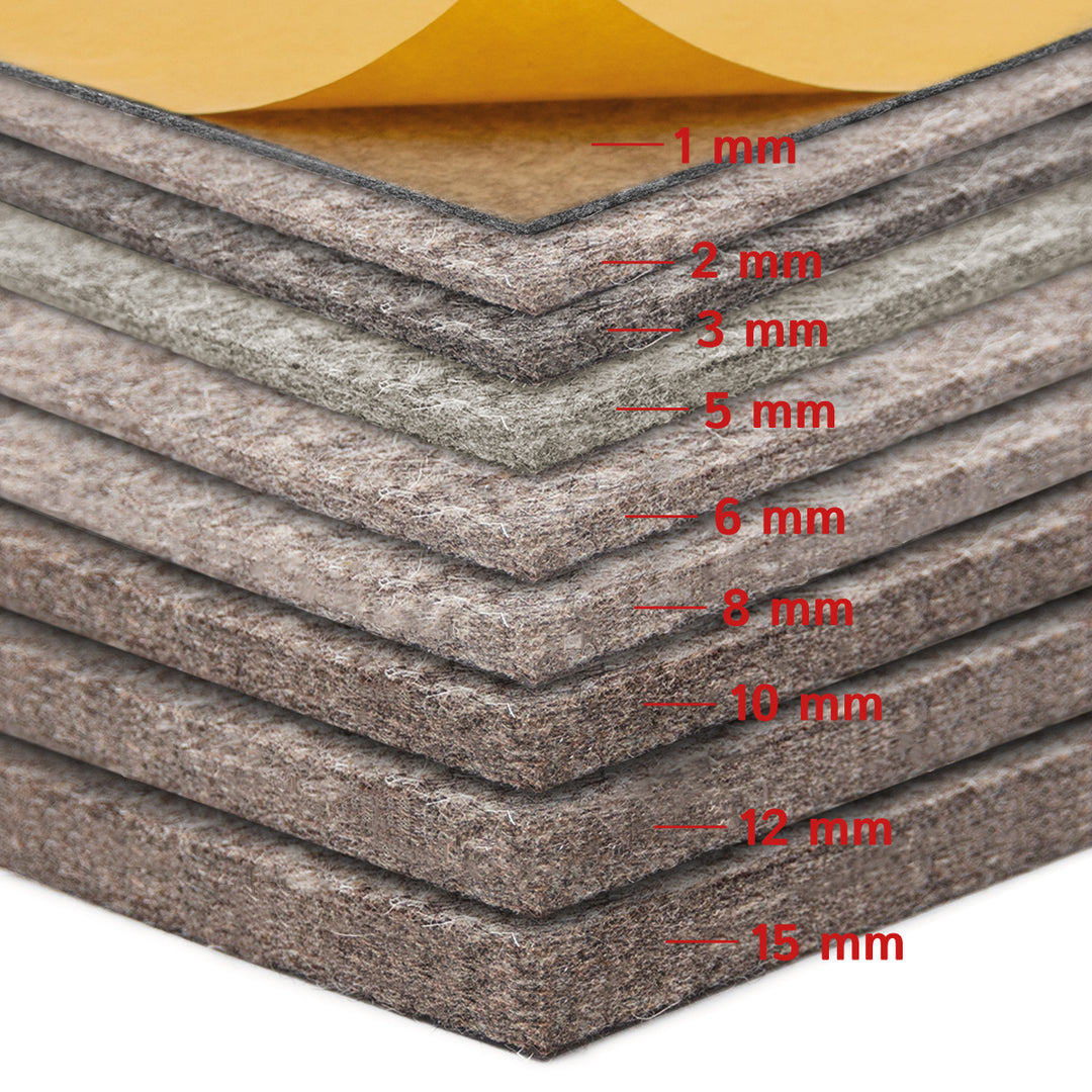 Feuille de feutre, autocollante, épaisseur 10 mm, (solide 0,36 kg/cdm)