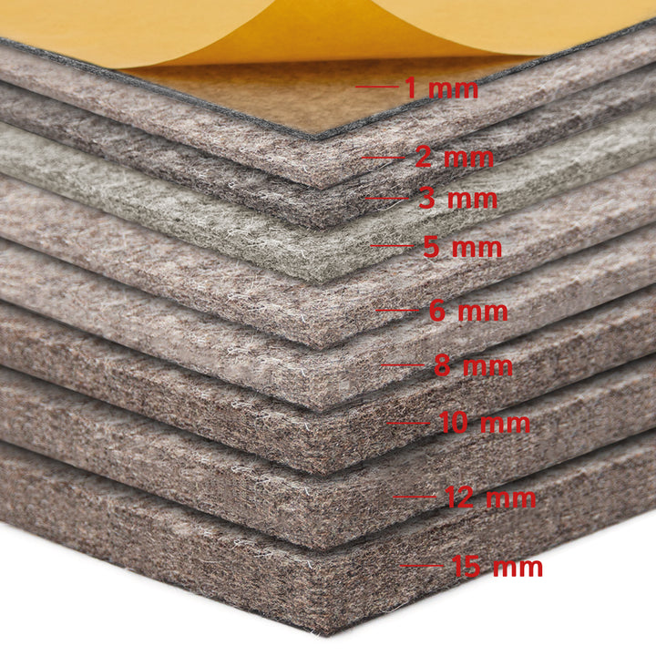 Feuille de feutre, autocollante, épaisseur 10 mm, (solide 0,36 kg/cdm)