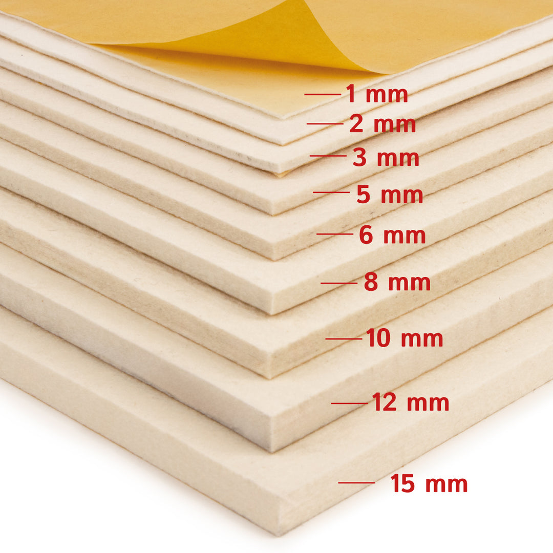 Feuille de feutre, autocollante, épaisseur 10 mm, (solide 0,36 kg/cdm)