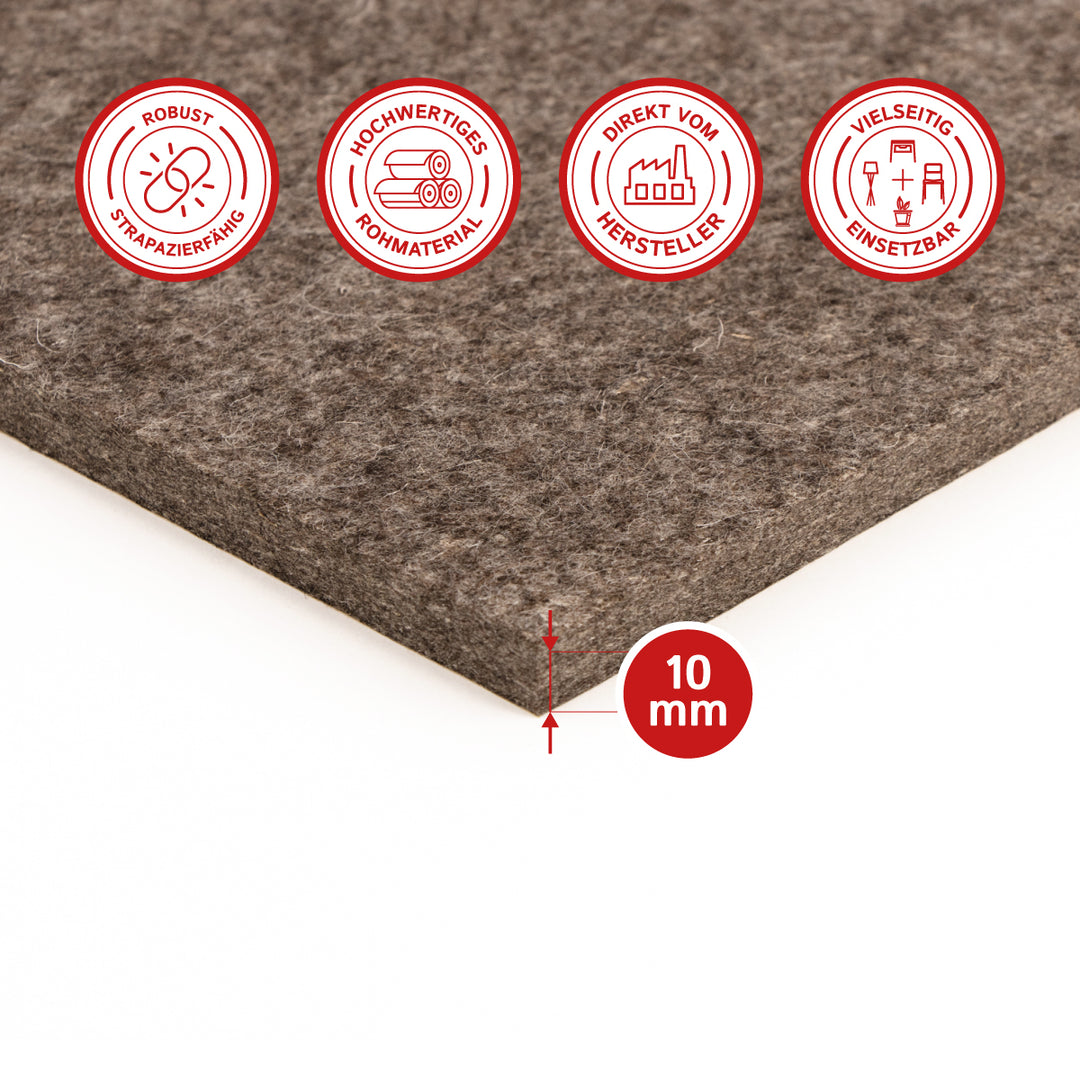 Feuille de feutre, autocollante, épaisseur 10 mm, (solide 0,36 kg/cdm)