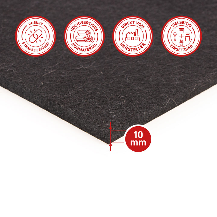 Feuille de feutre, autocollante, épaisseur 10 mm, (solide 0,36 kg/cdm)