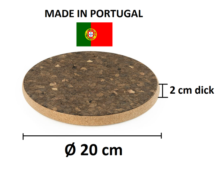Cork pot trivet, heat-resistant, 2cm thick, round, ideal for pots and pans - Made in Portugal