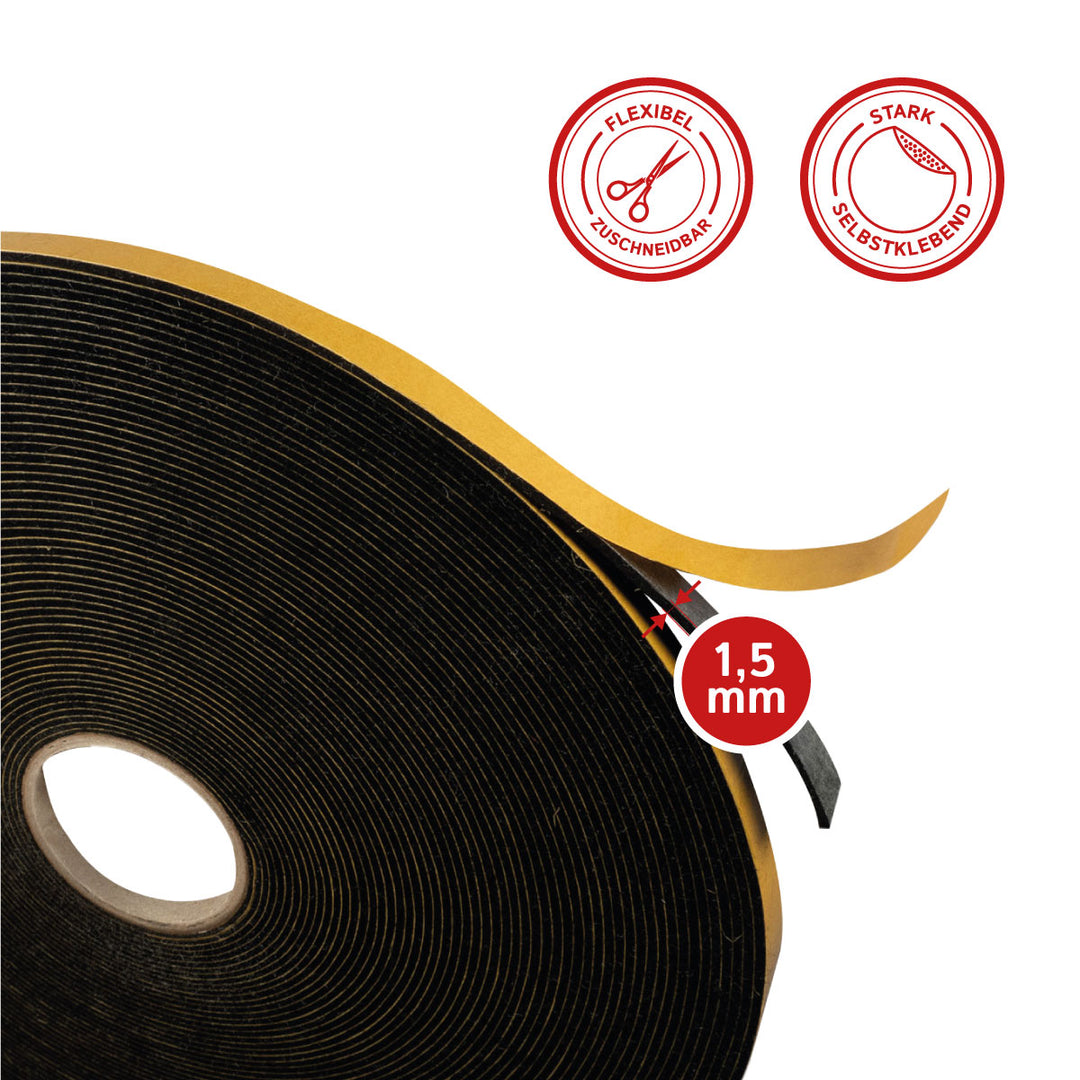 Self-adhesive felt tape, 5mm wide, 1.5mm thick, 20m long