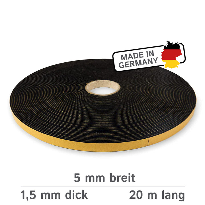 Self-adhesive felt tape, 5mm wide, 1.5mm thick, 20m long