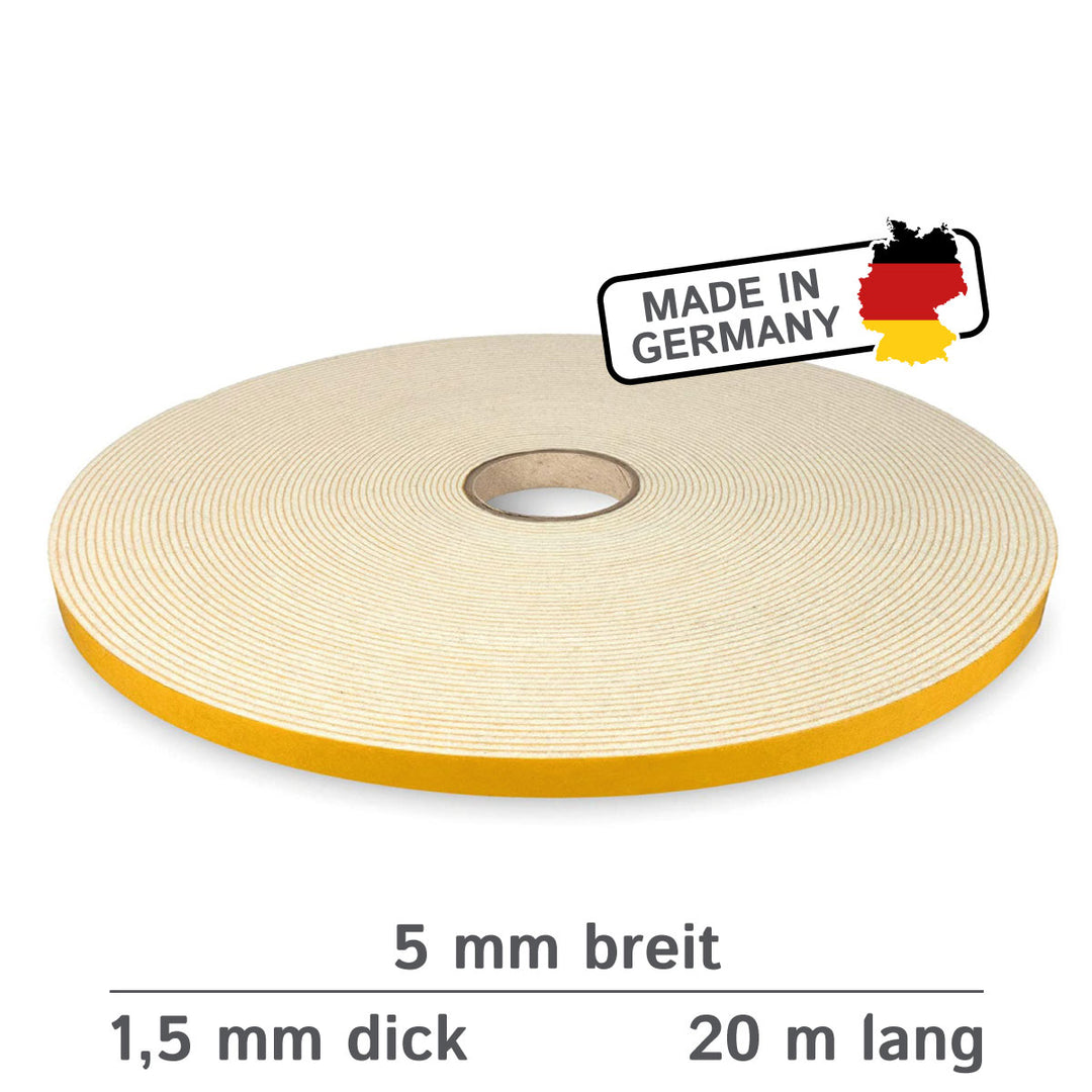 Self-adhesive felt tape, 5mm wide, 1.5mm thick, 20m long