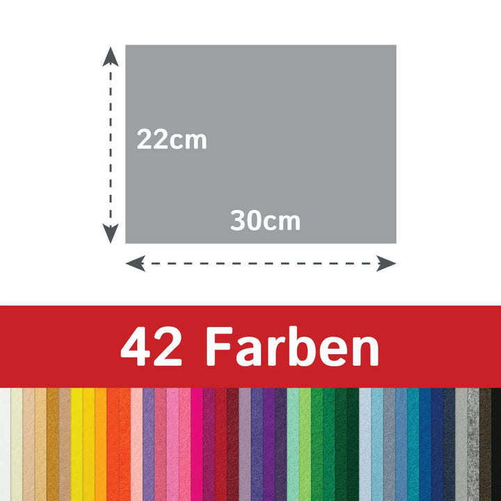 The Felt Store Bastelfilz 1,6mm dick, 10 Filzplatten ca. 30 x 22 cm (1 cm breiter als DIN A4), waschbar, Ideal für Filz Basteln mit Kindern