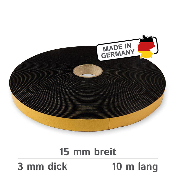 Filzband selbstklebend, 10 m lang, 3 mm dick, 15 mm breit, schwarz