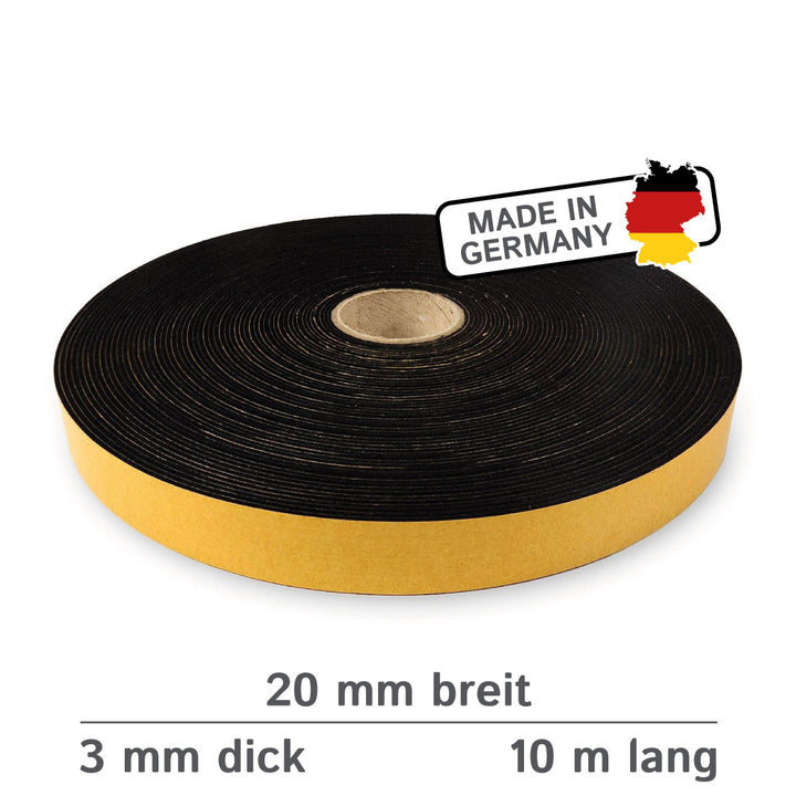 Filzband selbstklebend, 10 m lang, 3 mm dick, 20 mm breit, schwarz