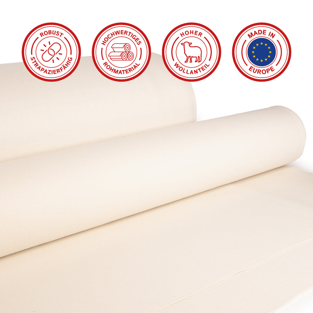 White wool felt with woven reinforcement, 3 mm, 1.4 m wide (Neu-Felt 700)