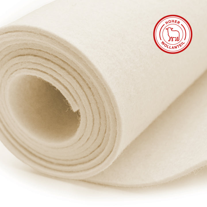 Wollfilz Meterware 8mm dick, 1,50m breit (NF219 - fest 0,36 kg/cdm)