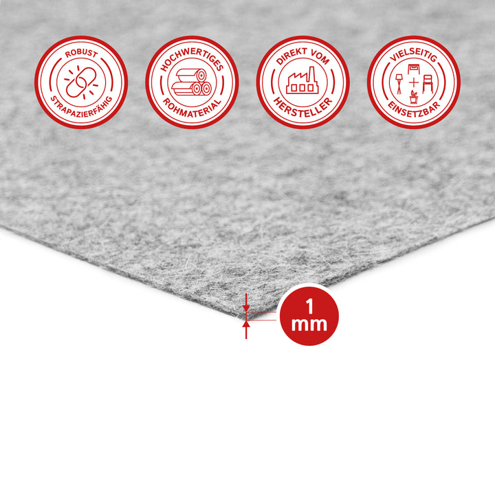 Wollfilz Zuschnitt 1 mm dick, (weich - 0,20 g/cm3)