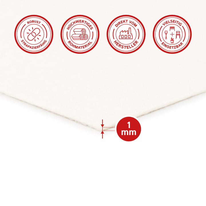 Wollfilz Zuschnitt 1 mm dick, (weich - 0,20 g/cm3)