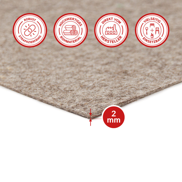 Wollfilz Zuschnitt 2 mm dick, (weich - 0,20 g/cm³)
