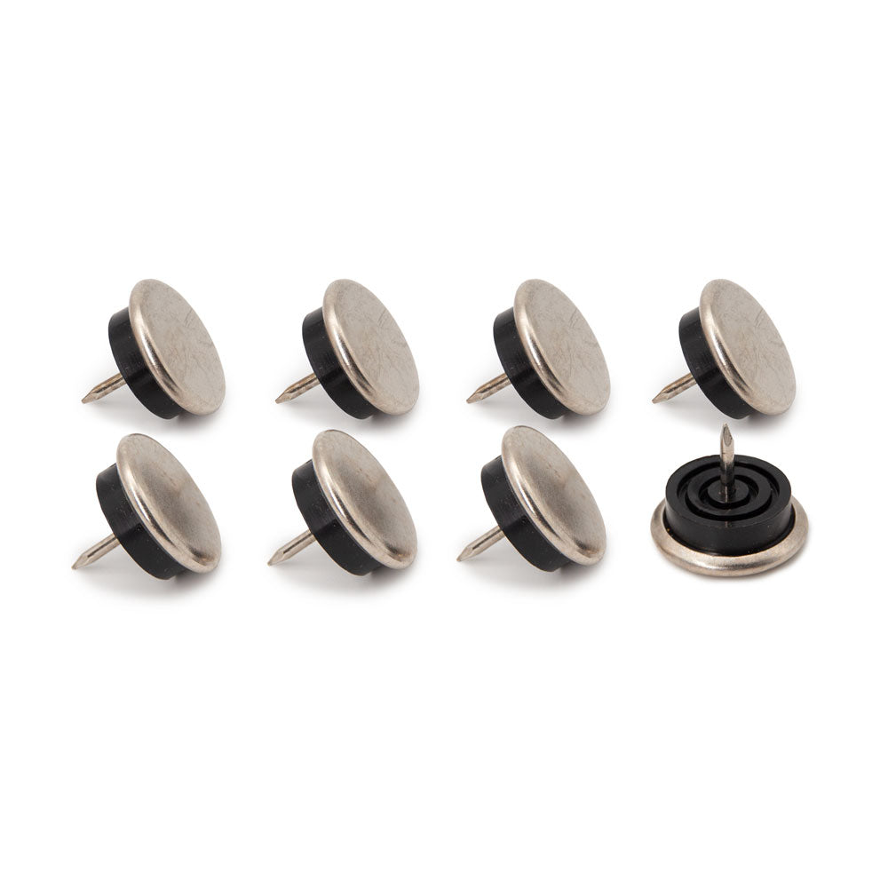 Round metal glides with nail and rubber buffer